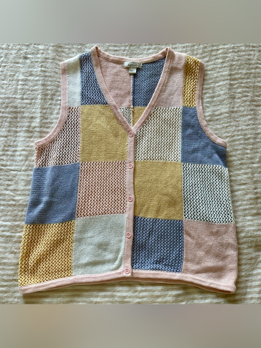 vintage pastel colorblocked cotton/ramie sweater vest / sz large